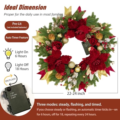 Couronne de Noël porte d'entrée d'hiver résistante aux intempéries extérieures - 3
