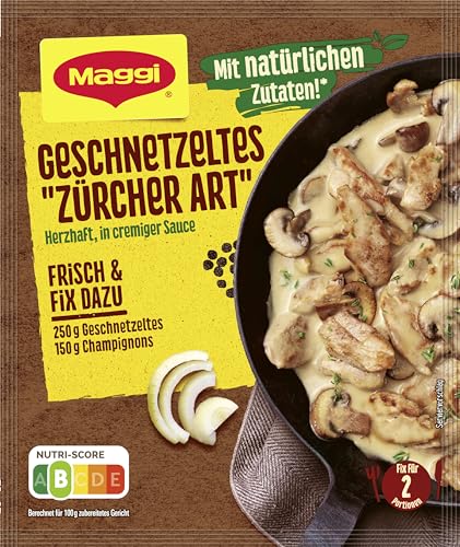 MAGGI Fix für Geschnetzeltes 'Zürcher Art', Würzmischung, mit natürlichen Zutaten*, für 2 Portionen, 1er Pack (1 x 47g Packung)