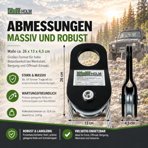 Foto von TRUTZHOLM Umlenkrolle 10t Forstseilwinde Seilrolle Offroad Seilzug Greifzug Seilwinde Forstseilwinde Offroad Winde Snatch-Block Umlenkriemenscheibe, Zubehör zur Umlenkung von Flaschenzug und Seilzug