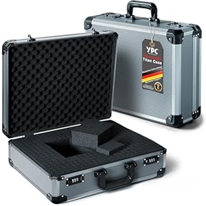 YPC TitanCase XL - Alukoffer 45x35x15 cm mit Würfelschaum, Universalkoffer, Drohnenkoffer, Pistolenkoffer, Werkzeugkoffer leer, mit Zahlenschloss, Titangrau