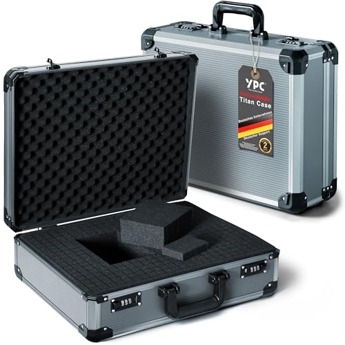 YPC TitanCase XL - Alukoffer 45x35x15 cm mit Würfelschaum Universalkoffer Drohnenkoffer Pistolenkoffer Werkzeugkoffer leer mit Zahlenschloss Titangrau