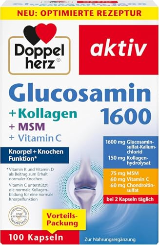 Doppelherz Glucosamin 1600 mit Kollagen und MSM - Vitamin C als Beitrag zur normalen Kollagenbildung für eine normale Knorpelfunktion - 100 Kapseln