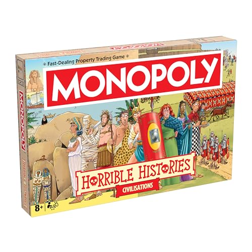 Winning Moves Horrible Histories Ancient Civilisations Monopoly classic board game is perfect for 26 players and makes a great gift for fans aged 8 and up