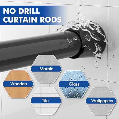 Image of Corklatta 2 Pack Black Tension Curtain Rods Adjustable 16-39 Inch, Tension Rod with 4 Holders,No-Drill Curtain Rods for Window, Kitchen, Bathroom