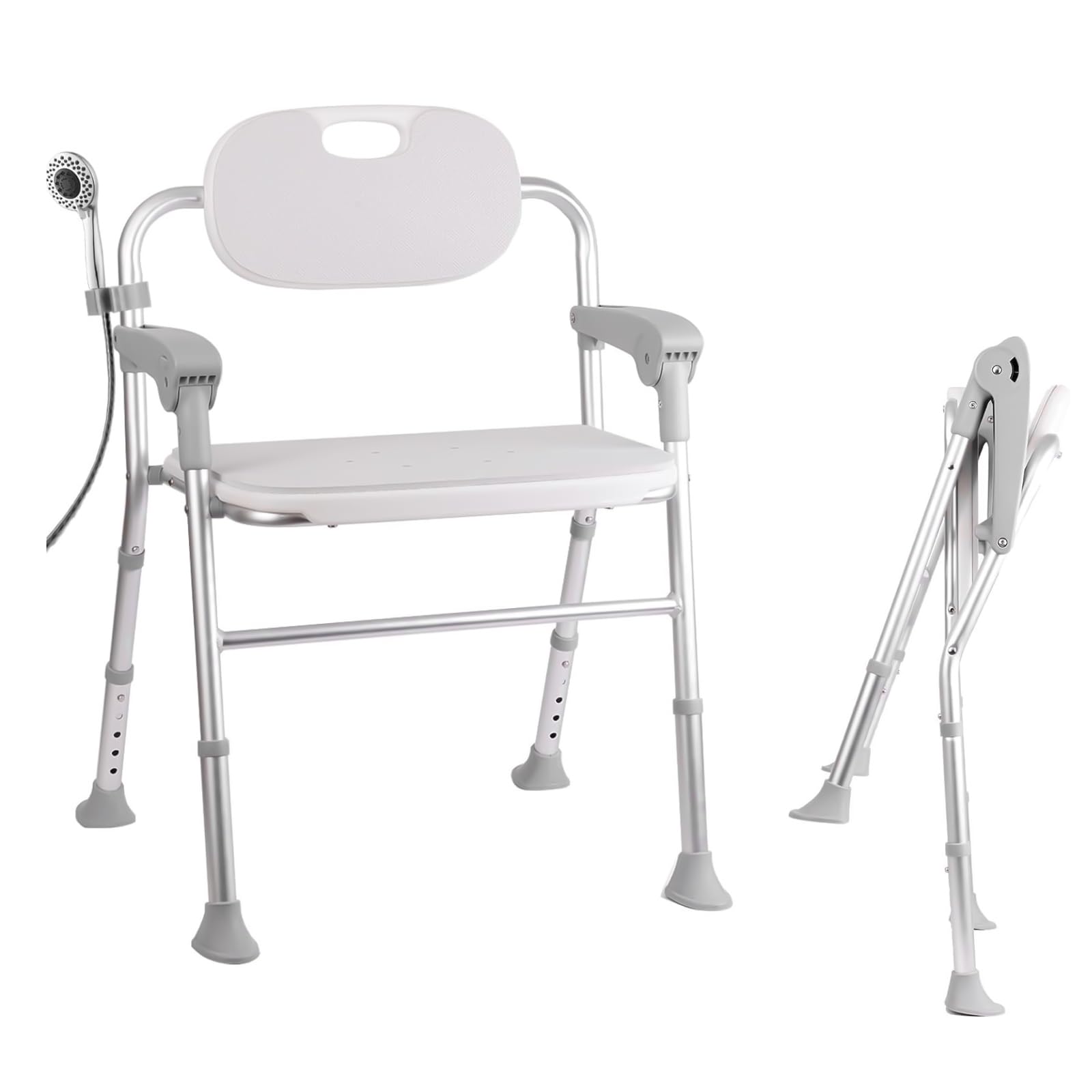 Folding Shower Chair with Arms and Back, Heavy Duty Shower Chair for Inside Shower, 5 Level Adjustable,Thicker and Wider Shower Seats for Elderly, Disabled, Seniors & Pregnant, Support 400 Lbs (Grey)