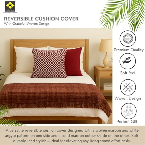 Image of Reversible 20x20 Maroon Cotton Argyle Woven Pack of 1 Fashion Throw Pillow Covers Cases for Couch Sofa Home Decoration | 50 x 50 cm