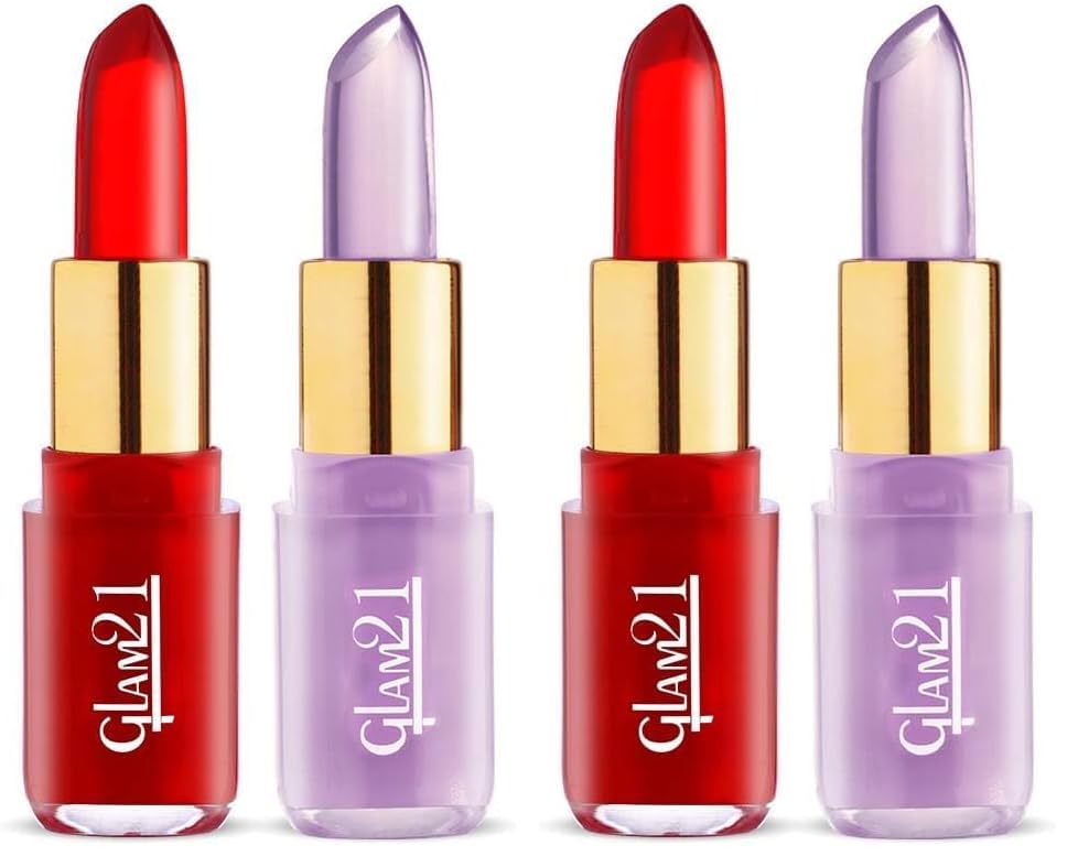 Image of Glam 21 Jelly Pop Fruity Gel Lipstick| Moisturising | Glossy Finish | Gives A Natural Colour | Lightweight | Strawberry Red & Blueberry Purple 3.5Gm Each | Combo Pack Of 4