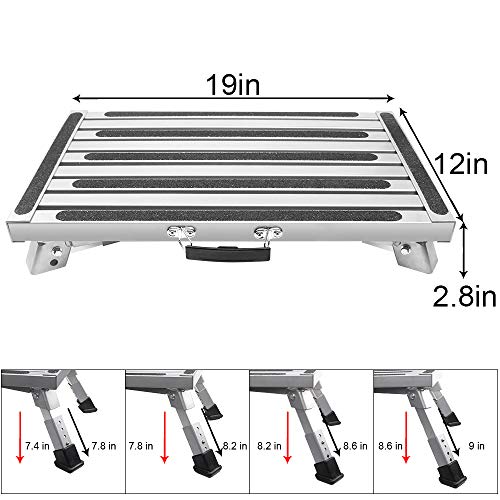 HELESIN RV Step, Adjustable Height Aluminum Platform Step，RV Step Stool Supports Up to 1000lbs Includes Handle, Non-Slip Rubber Feet, Durable Construction, Easy to Store and Transport