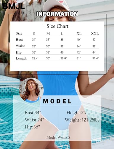 Image of BMJL Women's One Piece Swimsuit Sports Adjustable Strap Bathing Suit Color Block Ribbed High Cut Swimsuits