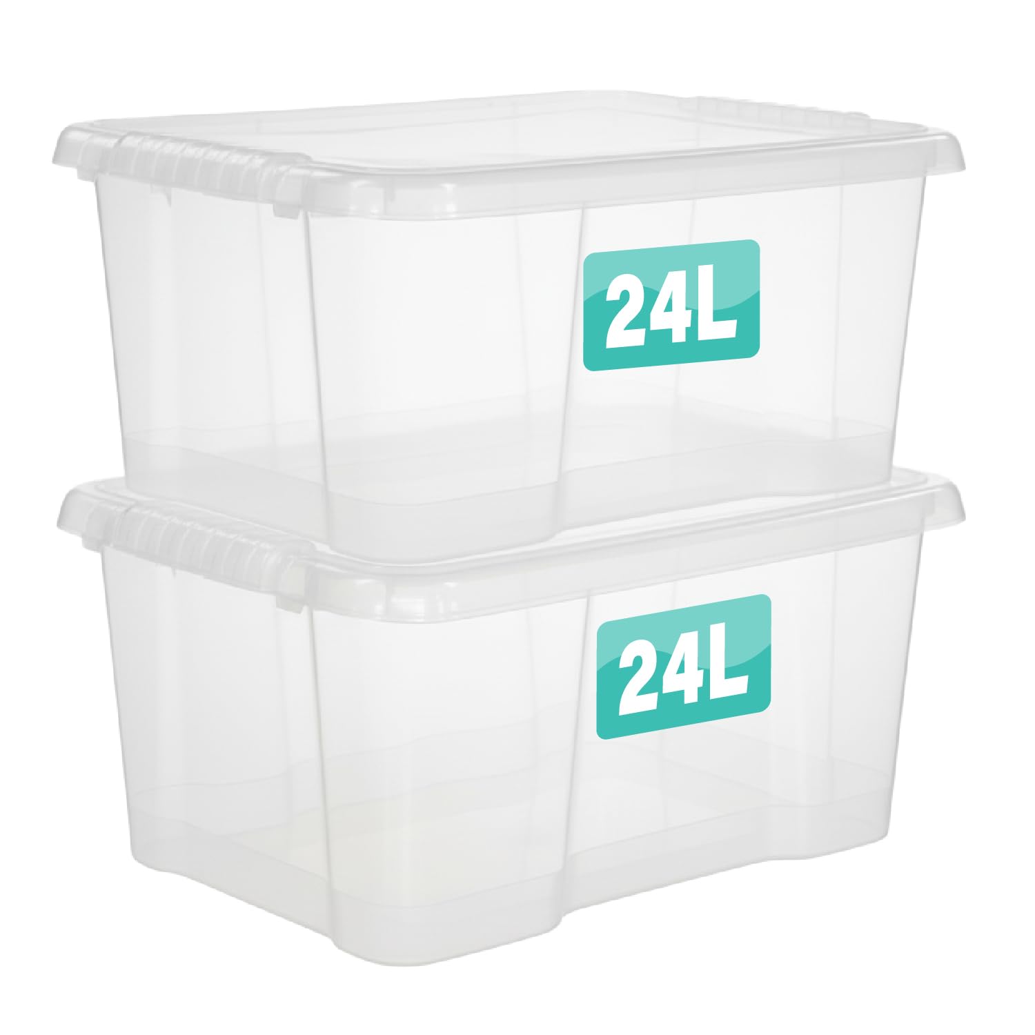 Clear Plastic Storage Boxes With Lids Set of 2, Transparent Multipurpose Nestable Stackable Plastic Box With Lid Containers For Home, Kitchen, Garage, Office, Accessories (2 X 24 Litre)