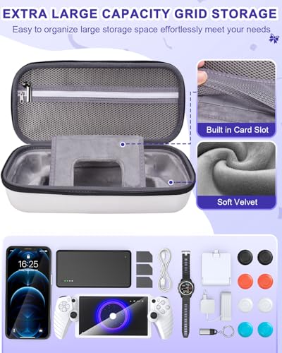 Image of FYOUNG Accessories Kit for PlayStation Portal, Carrying Case Bundle and Magnetic Portable Charger for PS5 Portal with Protective Case, 2 Screen Protectors, Wired Headphone, 8 Thumb Grips (White)