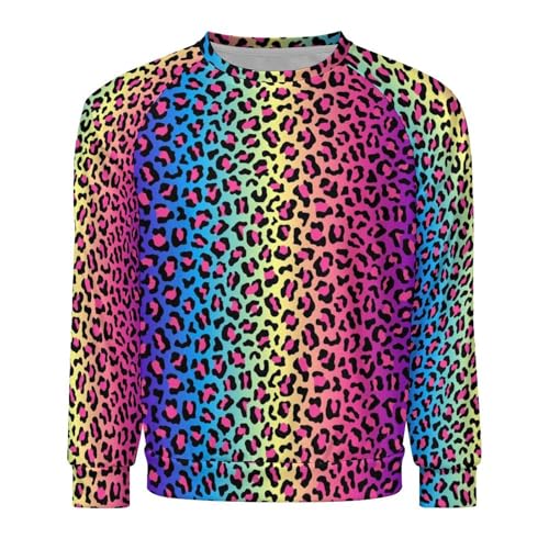 Sweatshirt for Men, Crewneck Hoodies, Leopard Neon Rainbow Gradient Long Sleeve Pullover Sweaters Casual Tops3