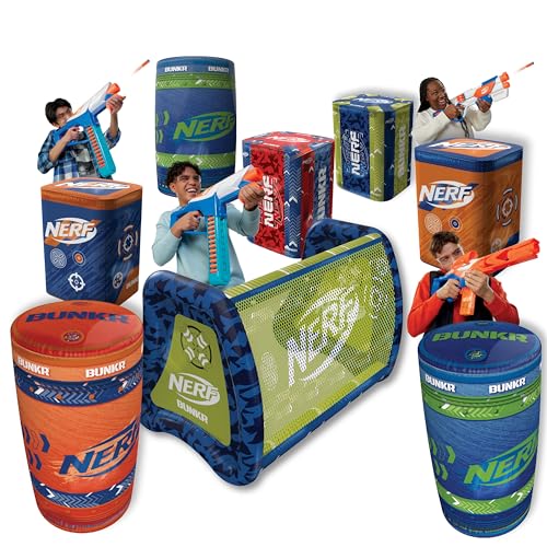 BUNKR Battle Zones NERF NERF Stadium Pack – 8-Piece Inflatable Barricade Shield Bunker Set for...