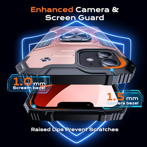 Image of Anqrp Heavy Duty Case for iPhone 12 Mini Case with Enhanced Ring Holder Grip Stand, Military Grade Shockproof Rugged Drop Protective Silicone Hard Slim iPhone 12 Mini Phone Case Cover,Pink Gold