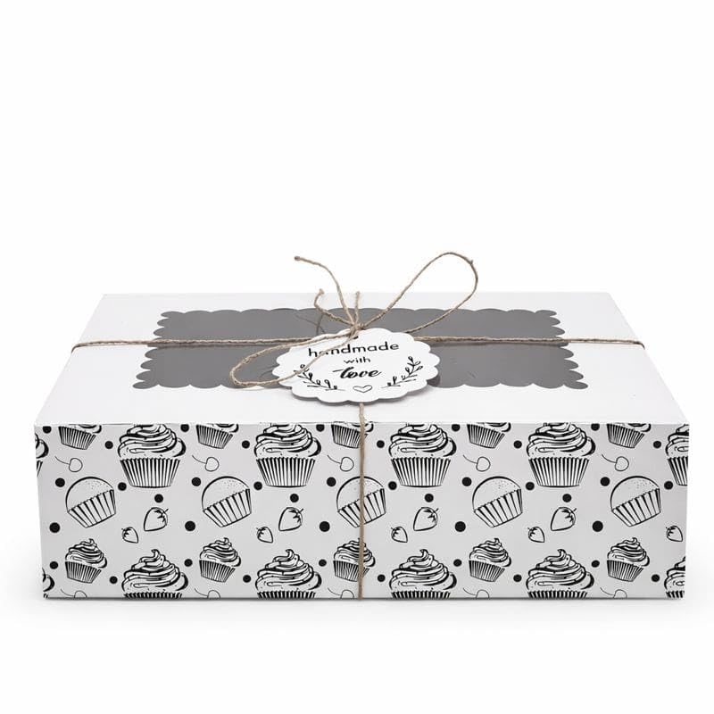 Image of mudrit Cupcake Boxes with Insert Trays (Pack of 10), Cupcake Carrier, Food Grade Bakery Boxes with Windows to fit 6 Cupcakes, Muffins or Pastries (White)