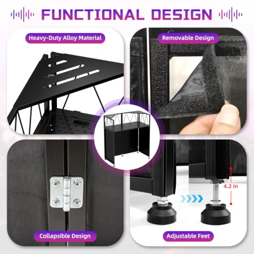 Image of Portable DJ Booth Facade Stand, DJ Table Stand, DJ Facade Booth with White & Black Scrims, Includes Carry Bag & Two Top Corners Table, Tool-Free Setup, for Parties, Events, Studios (40 inchL x 20 inchW)