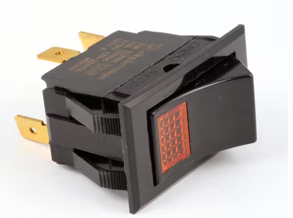 Fits Southbend Range 1233 R 10A 250VAC 15A 125 VAC 1/2 HP 125-250 VAC Rocker Switch, Amber Lighted, 115V for 424E, 4361A, 436A