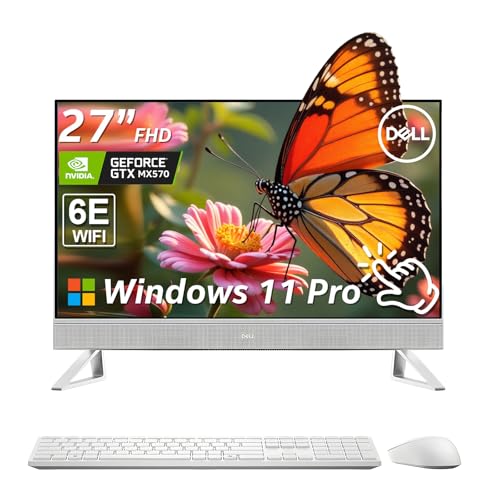 Image of Dell 27 inch Touchscreen All in One Desktop Computer PC - Intel Core 7 150U, 32GB DDR5 RAM & 2TB SSD, FHD IPS Display, NVIDIA GeForce MX570A, Wins 11 Pro, Wi-Fi 6E, Patented KB Kit