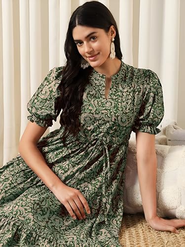 Image of KZULLY | Dress for Women | Summer Outfit | Elegant Casual | Puff Sleeves| Lightweight Polyester Fabric