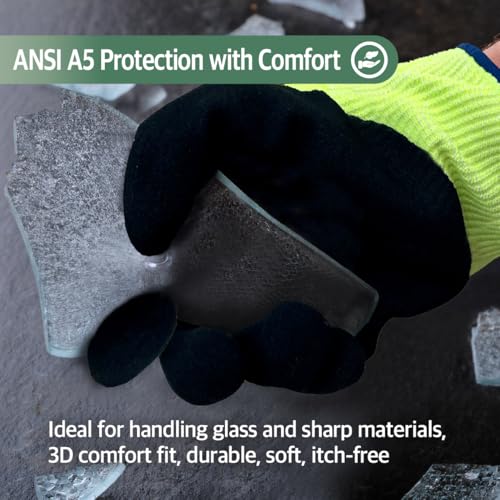 Image of DEX FIT Level A5 Fiberglass Free Cut Resistant Gloves CR533LS, 3D Comfort Fit, No Itch, Firm Grip, Soft & Durable, Touch-screen Compatible, Dexterity, Machine Washable; Fluo Green XL (10) 12 Pairs