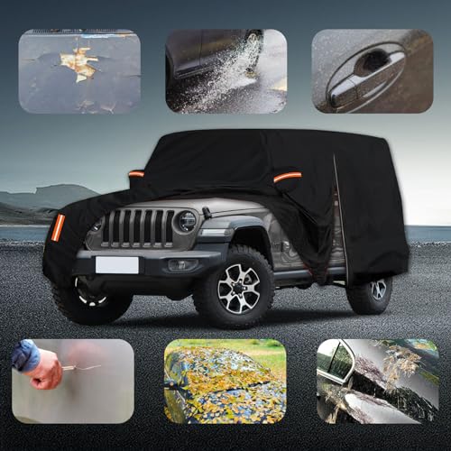 Image of Car Cover for Wrangler 4 Door JK JL,Wrangler Rain Covers Waterproof Driver Side Zipper Opening, Outdoor Full Coverage, Dustproof, Sunproof, Windproof, All Weather Protection