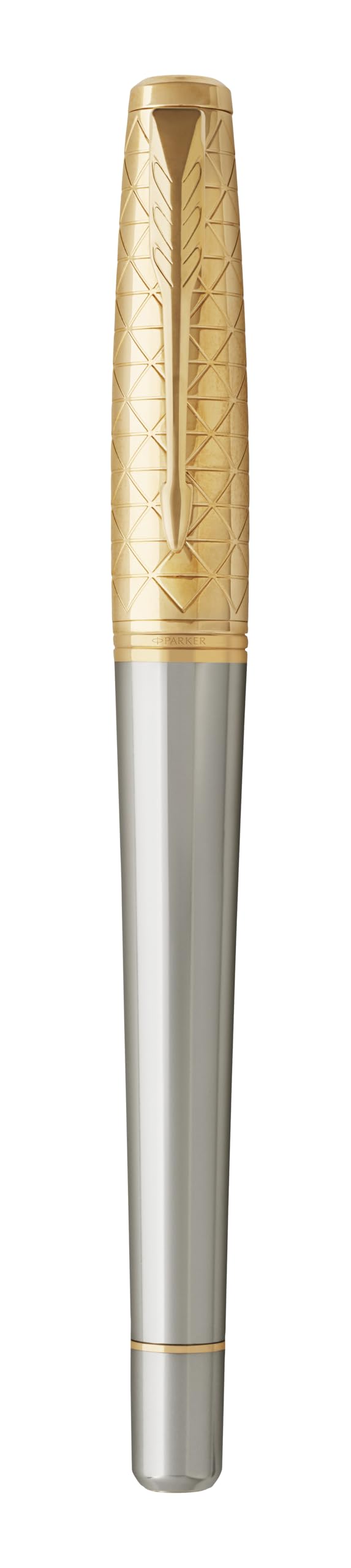 Parker Pen Urban Premium Stylo plume en métal – Poudre d'auréate avec motif gravé complexe – Bordure dorée – Pointe moyenne – Encre noire – Boîte cadeau de luxe