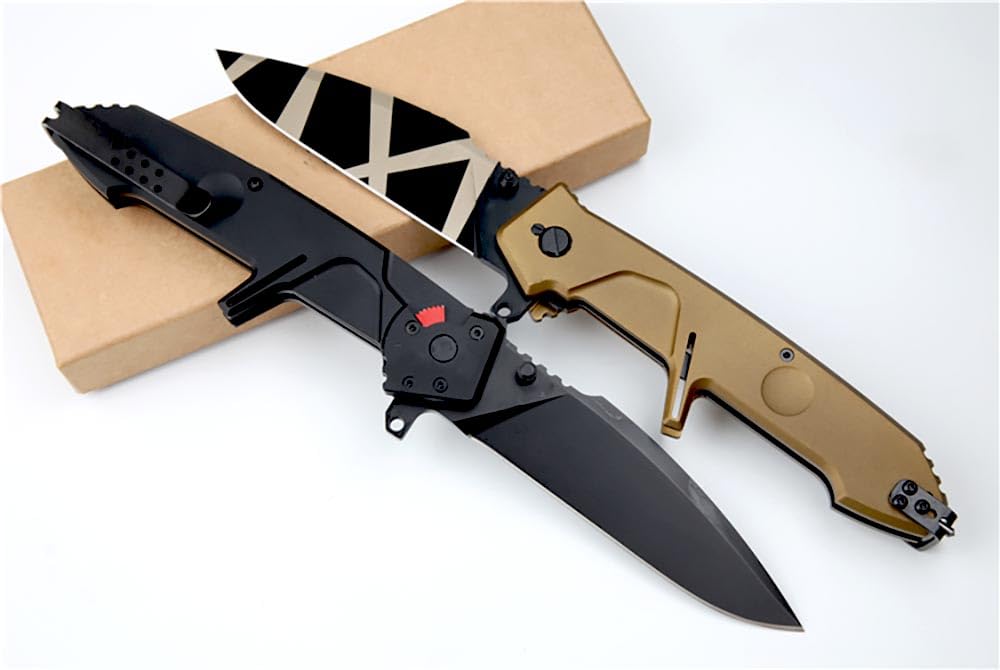 Outdoor Messer Survival Taschenmesser Robust Aus Stahl N690 Schwarz Alu Klappmesser Lang, Camping messer multitool, F2 Jagdmesser Scharfes Einhandmesser, ‌Allzweckmesser EDC Messer mit KnopfdruckLock