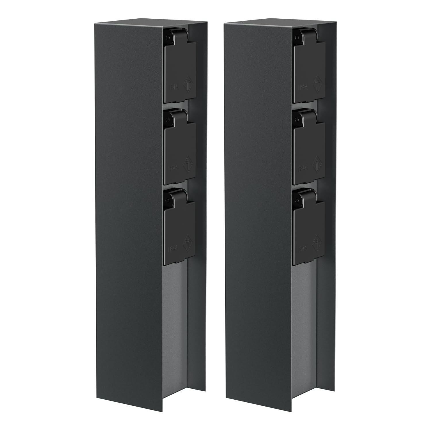 ledscom.de Colonnina con 2 prese da giardino POMI per esterni, IP44, a 3 prese, acciaio inossidabile, antracite, squadrata, 33 cm