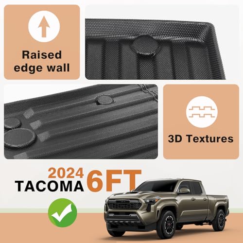 Image of TripleAliners Truck Mat Compatible with 2024-2026 Toyota Tacoma 6FT Accessories, Truck Bed Mat Heavy Duty Custom Fit All Weather Protection TPE Pickup Liner