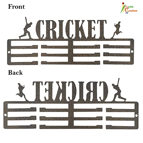 Image of NAITIK CREATION Medal Hanger for Wall - Medal Holder Display Hanger | Holds Up to 45 Medals | Sports Medal Display | Medals Hanger | Premium Antique Golden (Cricket)