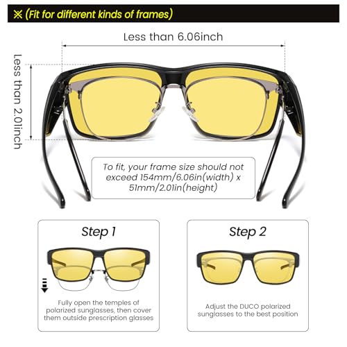 Image of DUCO Polarized Fit Over Sunglasses for Men and Women UV400 Protection Retro Square Wrap Around Shades for Driving Riding 8986