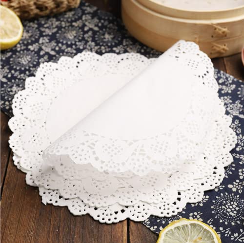 GAKA FAVOR Napperon Dentelle Blanc 100 Pièces Napperon Papier Rond Table de Papier de Bout Napperons Gâteau Papier Pad pour Décorations de Mariage de Fête (4.5 pouces/11.5cm)