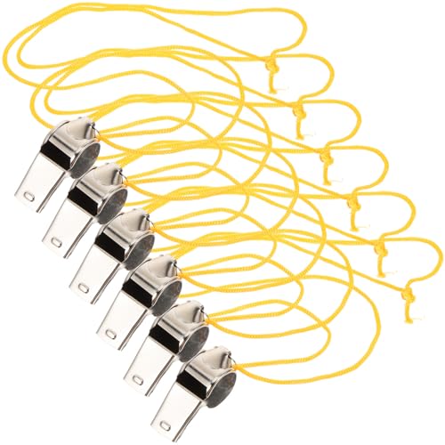Silbatos metálicos con cordón 6 pzas acero inoxidable miniatura 1