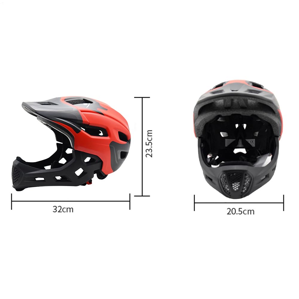 Casco Integral para niños y jóvenes, Casco con Protector de Barbilla Desmontable, Casco de Descenso, tamaño de la Circunferencia de la Cabeza: 50–56 cm, Rojo, para Ciclismo, Bicicleta de