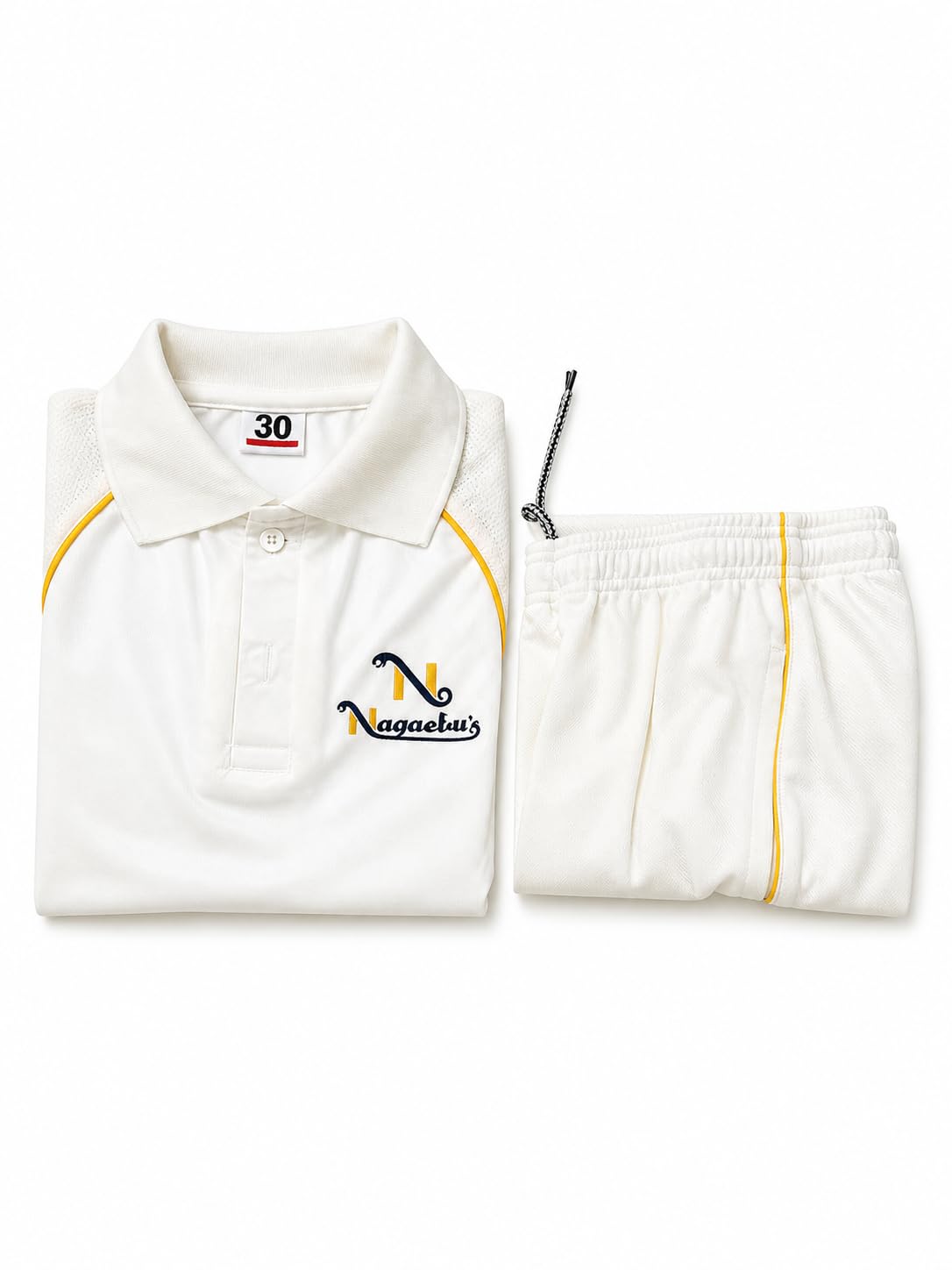 Men's Cricket Uniform Set, White with Yellow Piping, Full Sleeve Polo and Trouser, Moisture Wicking, Elastic Waistband-picture-13