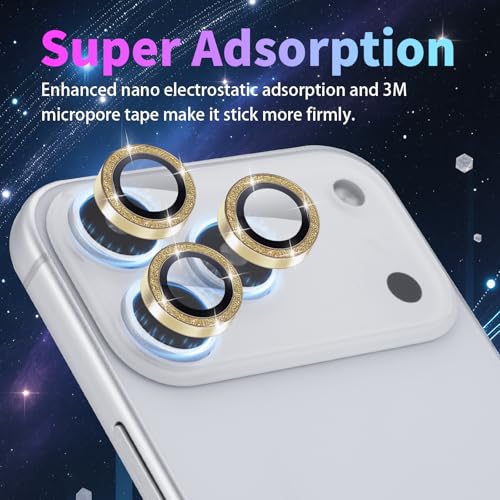 Protection objectif iPhone 17 Pro en verre trempé pailleté or luxe