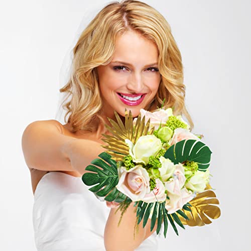 86Pcs 8Kinds Artificial Tropical Palm Leaves Jungle Safari Leaves Faux Plant Golden Leaves Decorations For Hawaiian Beach Birthday Luau Party Table Decorations #TOP4