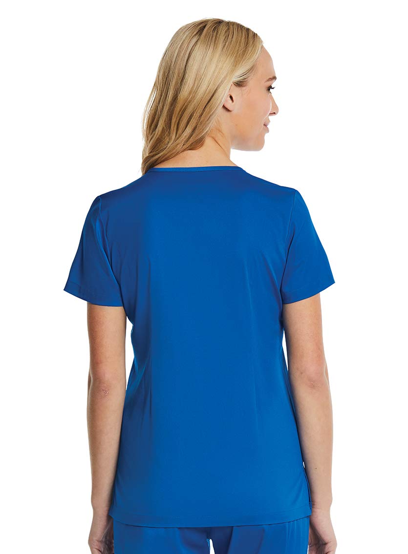 Mock Wrap Scrub Top for Women 2 Pocket 4-Way Stretch for Medical Dental Spa EL9115 (Royal Blue, Small)