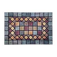 Nicoman Tile Heavy Duty Boot Scraper Doormat, Non-Slip Anti-Fatigue Eco-Friendly Rubber Indoor/Outdoor Door Mat, Rectangular (60x40cm), Blue Border