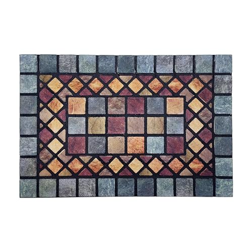 Nicoman Tile Heavy Duty Boot Scraper Doormat Non-Slip Anti-Fatigue Eco-Friendly Rubber Indoor/Outdoor Door Mat Rectangular (60x40cm) Blue Border