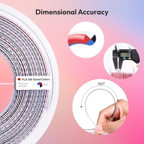 Image of AMOLEN Silk PLA 3D Printer Filament Bundle, Shiny Silkverse 4 Colors in 1 Filament 1.75mm Pack Multi Color from 4 Angles, Blue /Red /White /Black