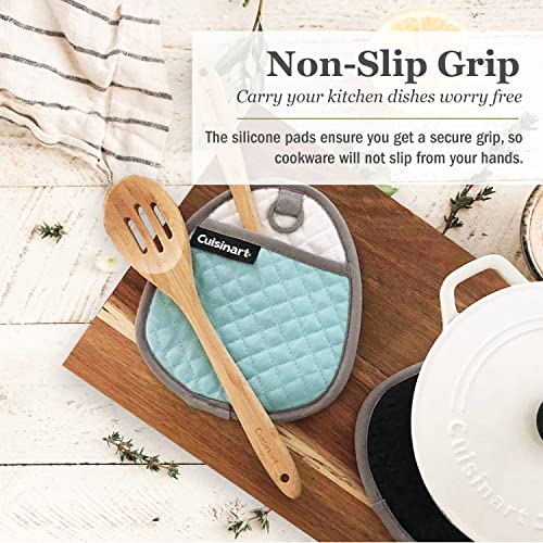 Cuisinart Quilted Silicone Pot Holders And Oven Mitts With Soft Insulated Pockets, 2Pk - Heat Resistant Hot Pads, Potholder, Trivets With Non-Slip Grip To Safely Handle Hot Cookware - Pastel Turquoise #TOP5