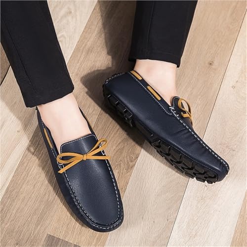 Men's Loafers Genuine Leather Stitching Details Deck Shoes Round Toe Flexible Comfortable Lightweight Prom Slip-ons4