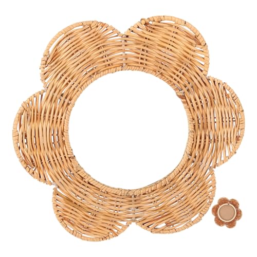 Cabilock Espejo De Ratán Espejo para Pared Espejo De Tocador Decorativo Espejo De Pared Redondo De Pequeño Espejo De Maquillaje Espejo De Mimbre De Flores Decoración Colgante Porche Rota