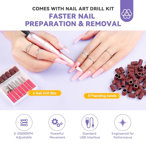 SAVILAND Gel Nail Kit with U V Light: Gel Nail X Kit with Nails Glue Easy At Home Nail Kit 500Pcs Short Coffin Nail Tips and Nail Drill 4-in-1 Glue Gels 15ML Mini U V Nail Lamp For Manicure