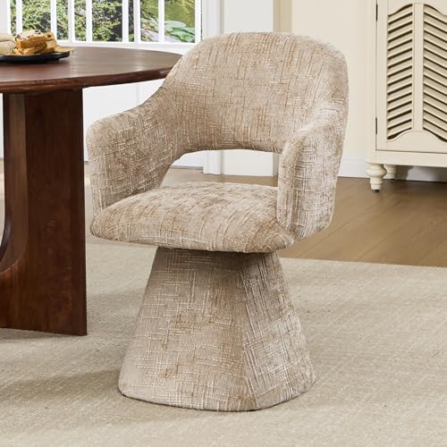 Ya-Home Chaise de Salle à Manger en Chenille Fauteuil de Salon Pivotante Rétro et Élégant Chaise de Cuisine avec Dossier, Kaki