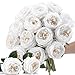 Giegxin 20 Pcs Real Touch Peonies Austin Roses Artificial Flowers, Faux Look Real Long Stems Fake Flower with Big Blooms for Christmas Valentines Wedding Party DIY Arrangement Home Decor(White)