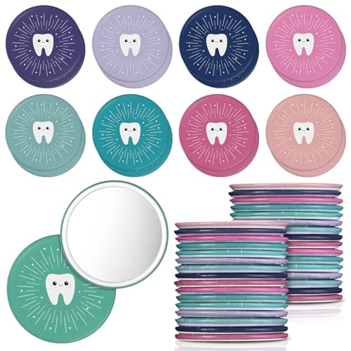 Geetery 18 Pcs Valentine Dentist Appreciation Gifts Tooth Compact Mirrors Dental Hygienist Assistant Accessories for Dental Students Woman Office Staffs Assistants