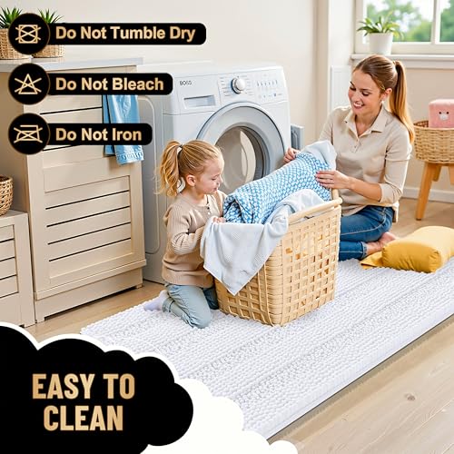 Image of OLANLY Thick Large Bathroom Rugs 47x32, Extra Soft Absorbent Chenille Striped Bath Rugs, Rubber Backing, Machine Wash Dry, Bath Mats for Bathroom Floor, Tub and Shower, Home Decor Accessories, White