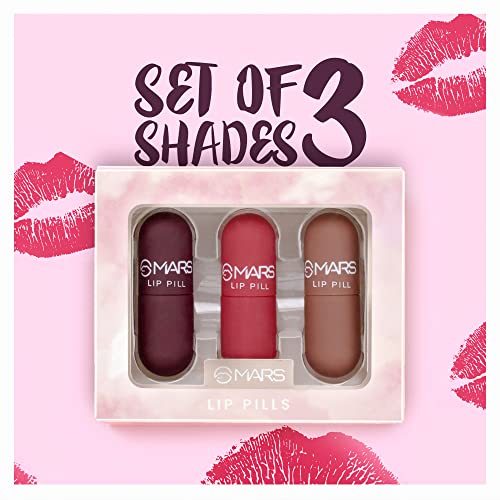 Image of MARS Mini Lip Pill High Pigmented Matte Lipstick Set of 3 | Transfer Proof & Smudge Proof | Travel Friendly (3.1 gm*3) (01-Romantic-Red)